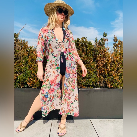 🚢ITALIAN Anna Sassatelli Duster Vintage Floral Design Italy - Picture 1 of 16